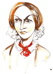 Charlotte Brontë - romancière et poétesse anglaise (1816 - 1855); caricature en couleur